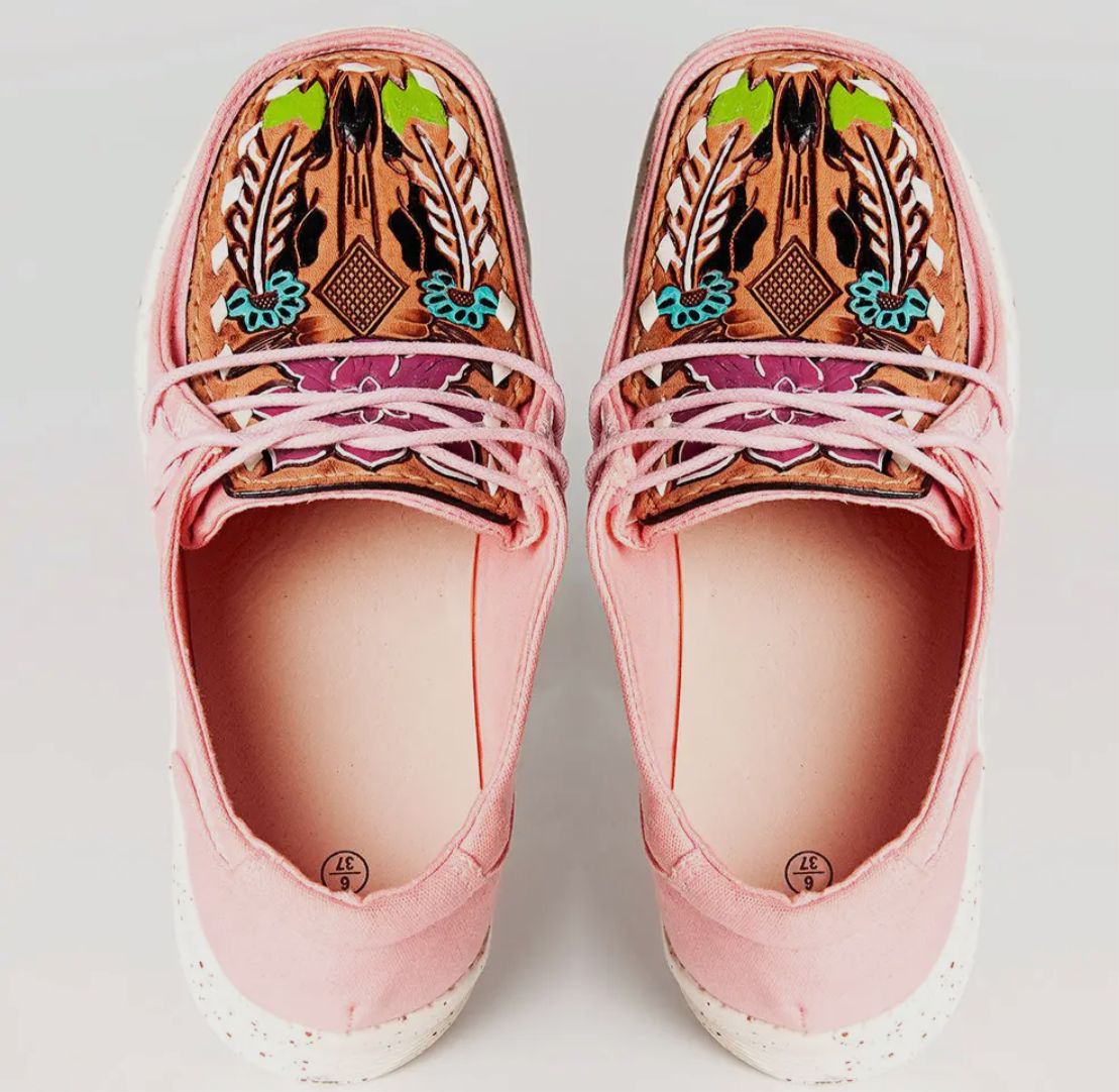 Pink Longhorn Hand Tooled Leather Shoes