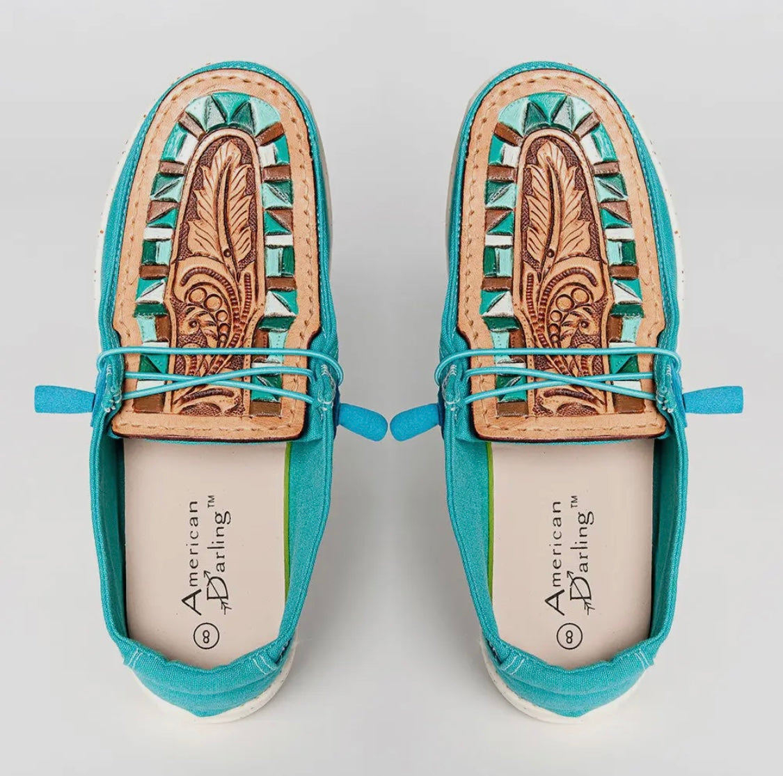 Teal Feather Hand Tooled Leather Shoes
