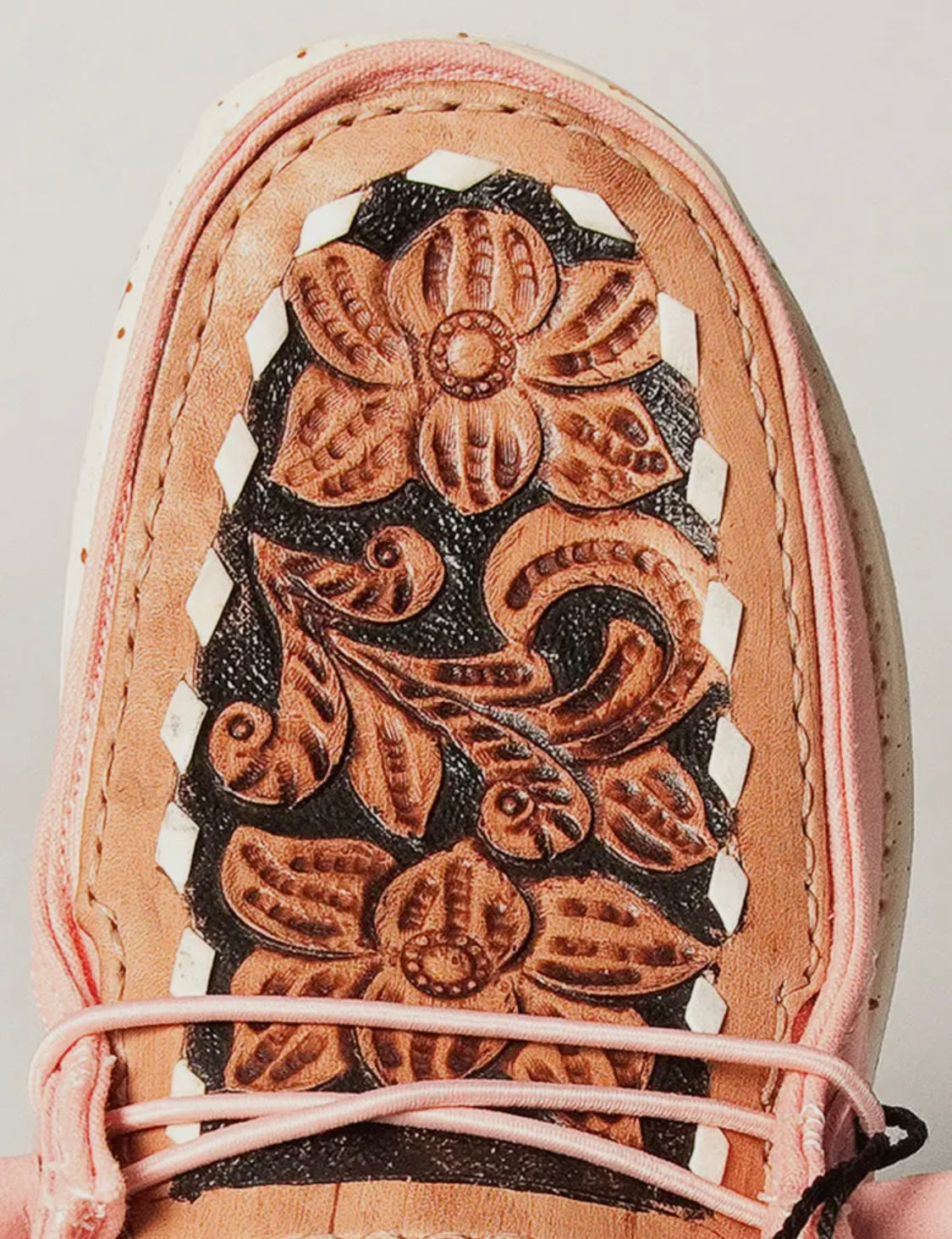 Peach Floral Hand Tooled Leather Shoes