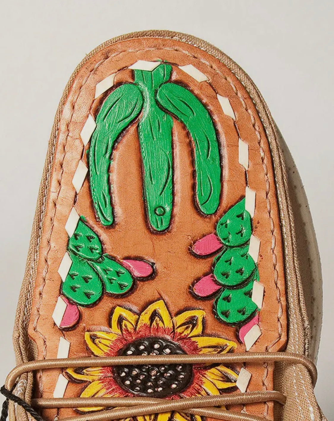 Beige Cactus Hand Tooled Leather Shoes
