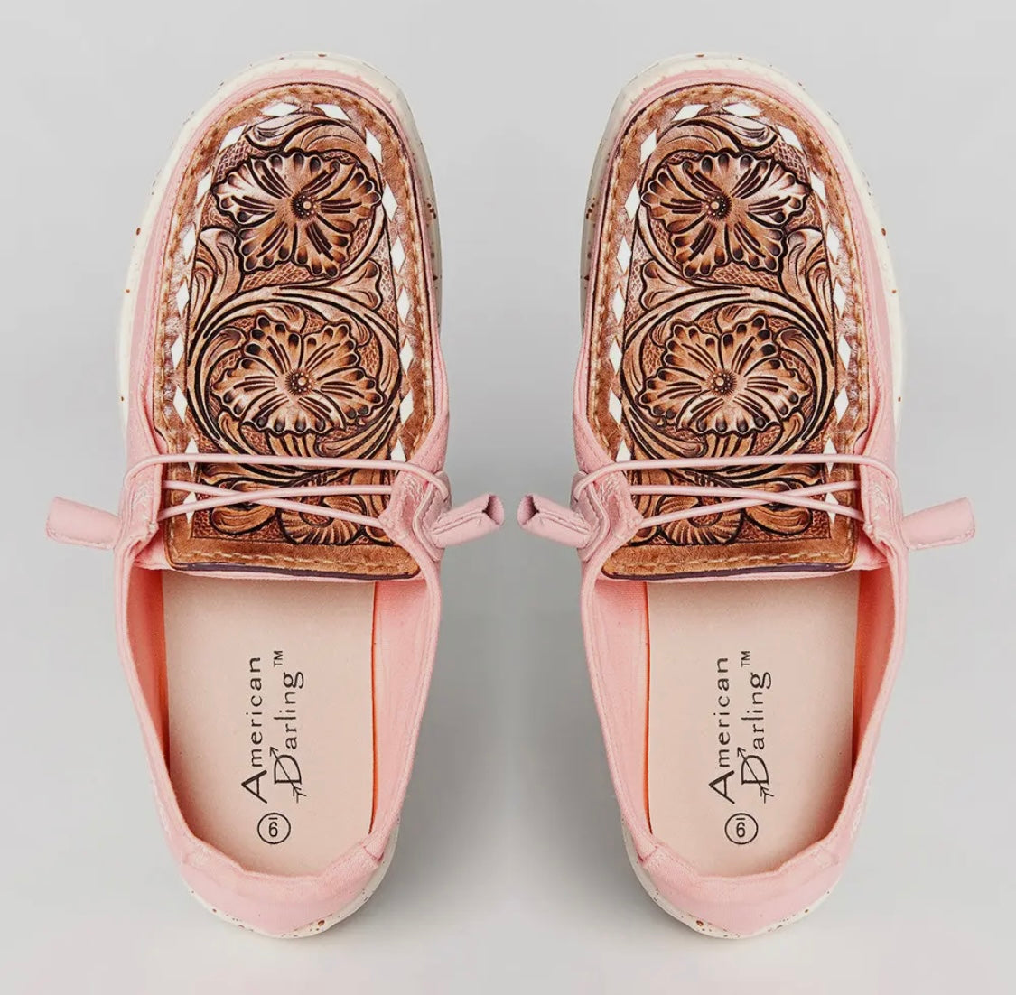 Pink Traditional Hand Tooled Leather Shoes