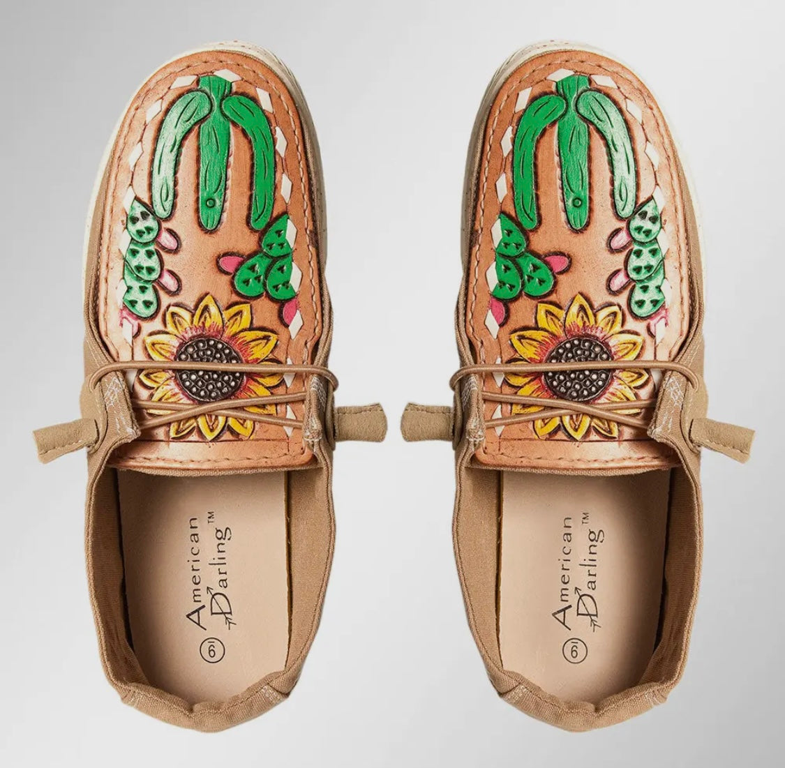 Beige Cactus Hand Tooled Leather Shoes