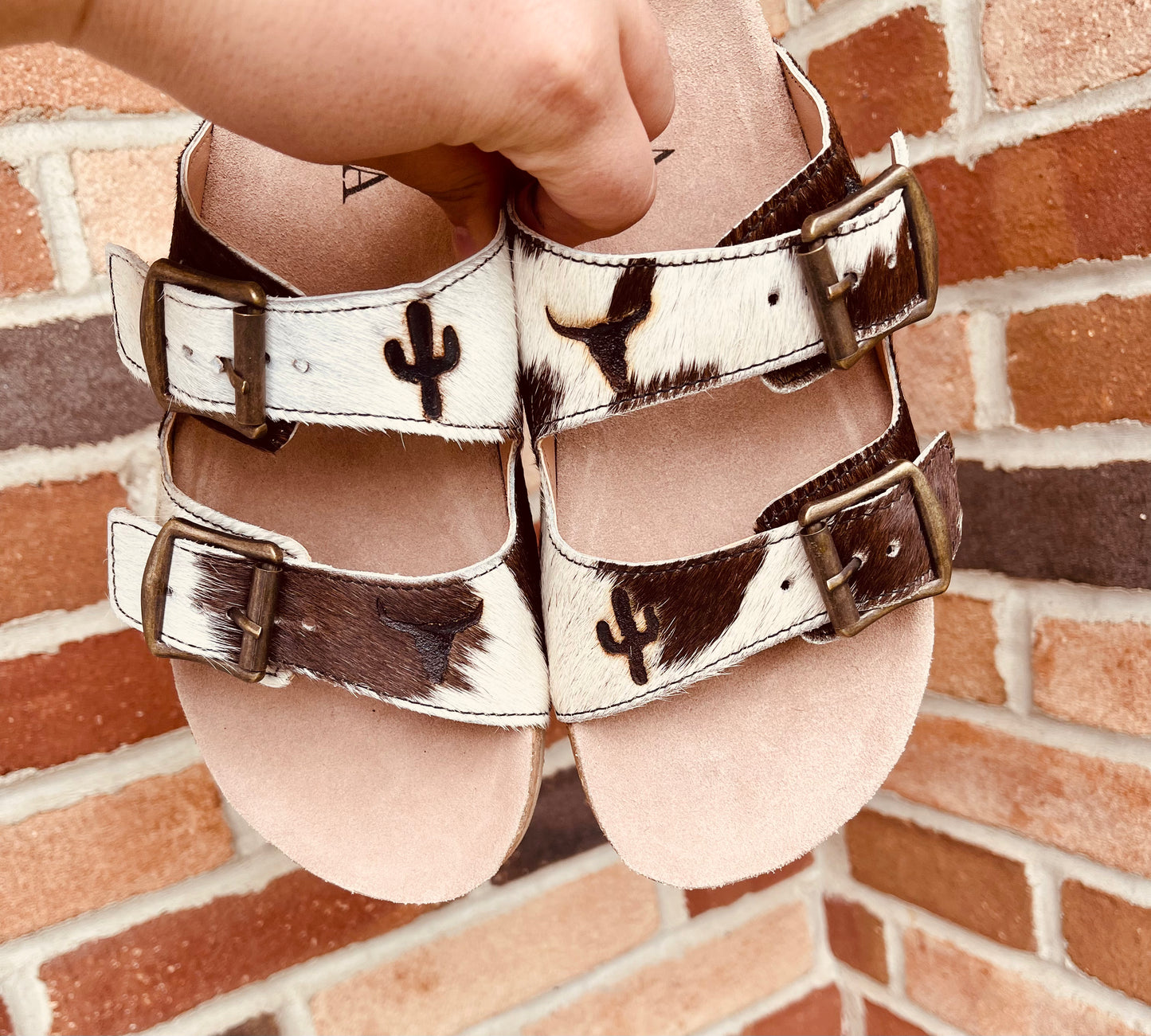DARK BROWN Western Branded Cowhide Sandals