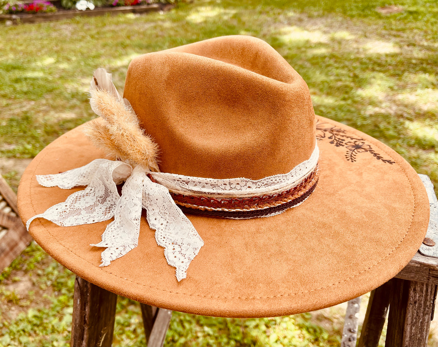 Lovely in Lace- Hand Burned Hat