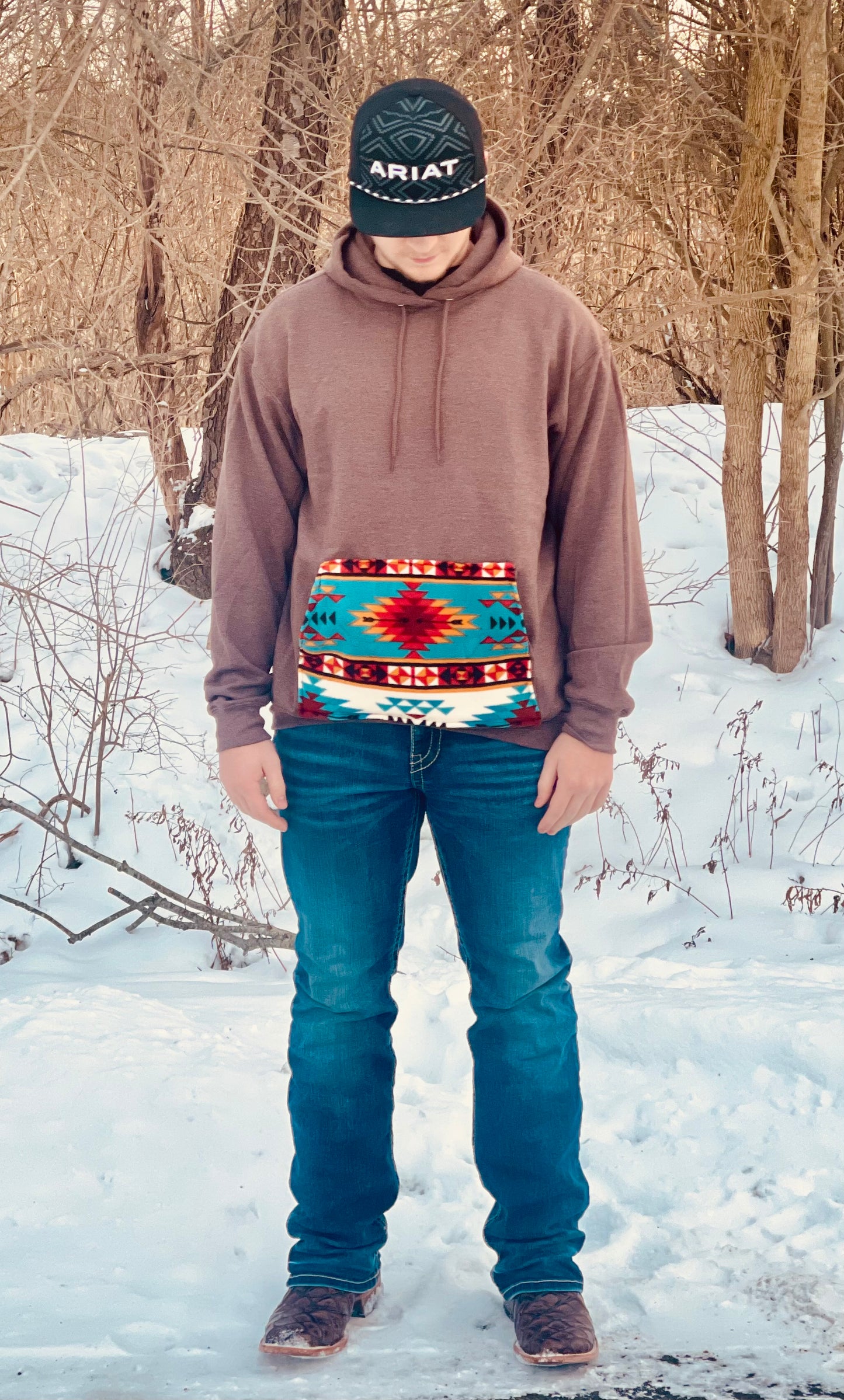 Brown & Teal Aztec Hoodie