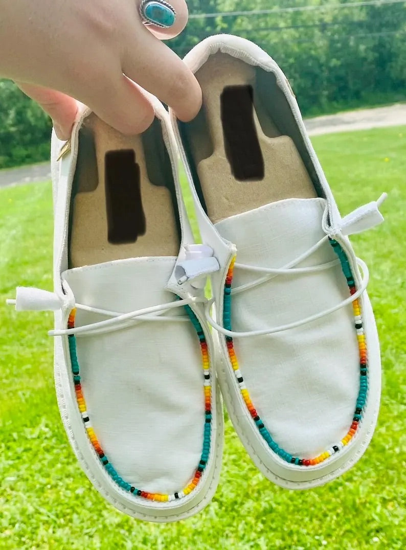 Serape Hand Beaded Shoes - White