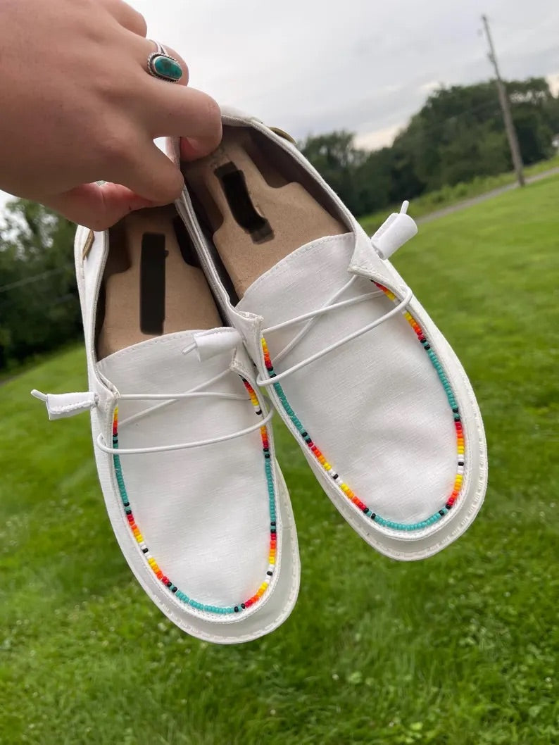 Serape Hand Beaded Shoes - White