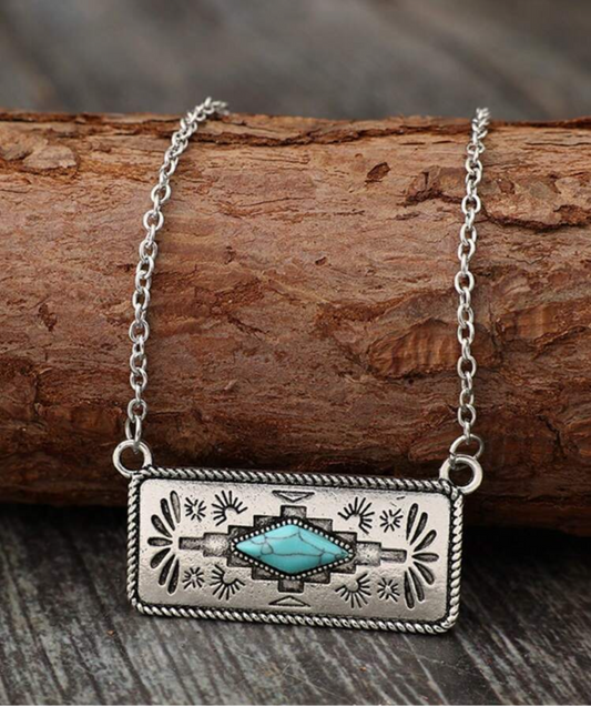 Engraved Turquoise Bar Necklace