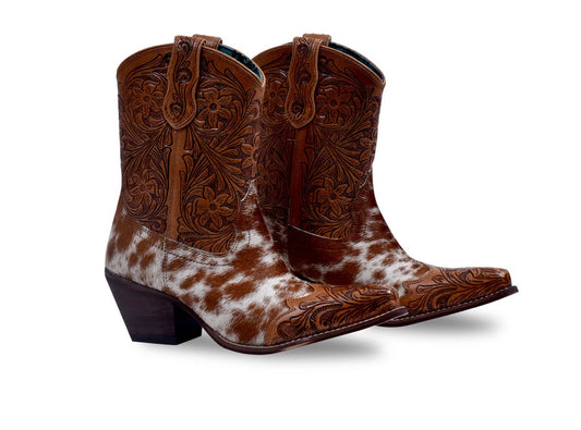 Kelsey Anne Hair on Hide Hand Tooled Leather Boots