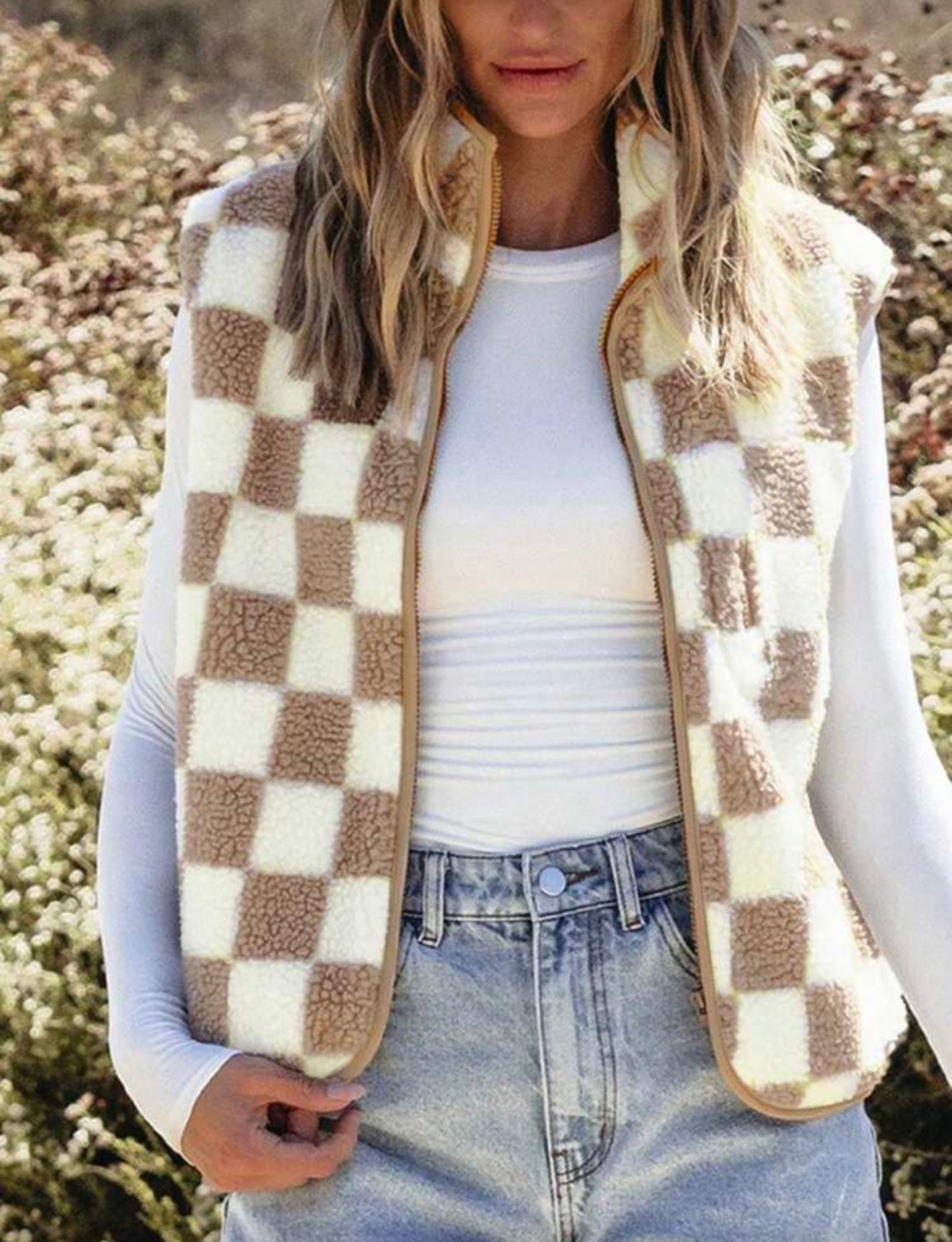 Checkered Sherpa Vest