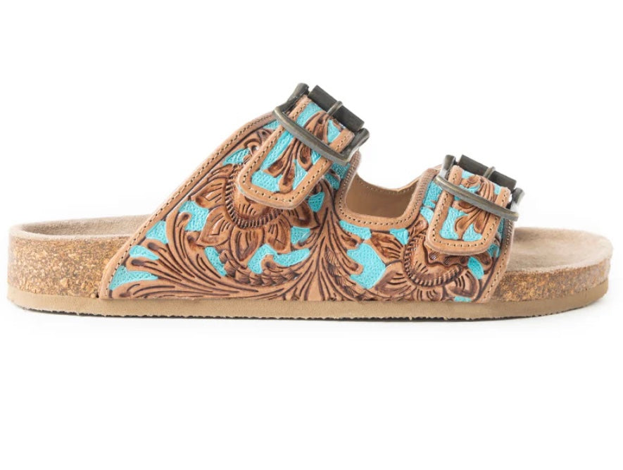 Falling Feather Sandals in Turquoise and Brown