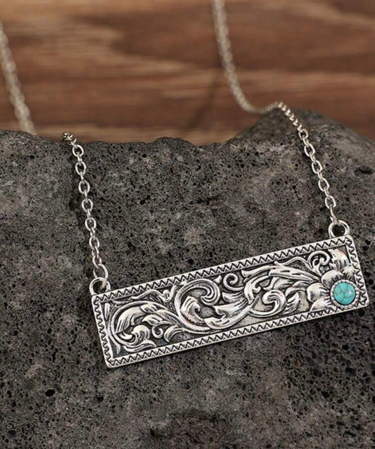 Tooled Silver Bar Necklace