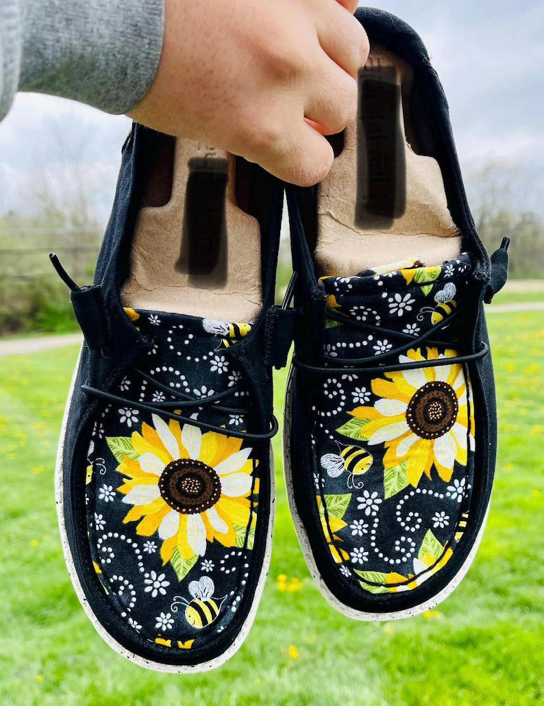 Black Sunflower Hand Embellished Shoes