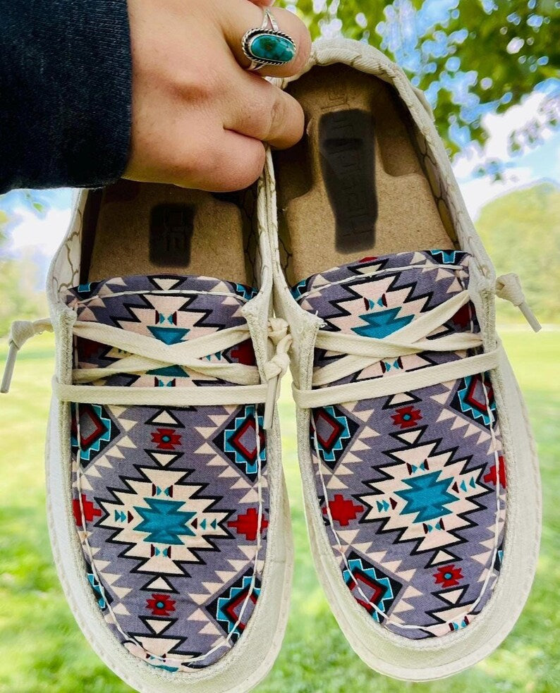 Grey Aztec Hand Embellished Shoes