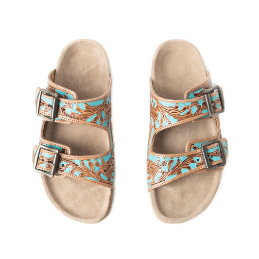 Falling Feather Sandals in Turquoise and Brown