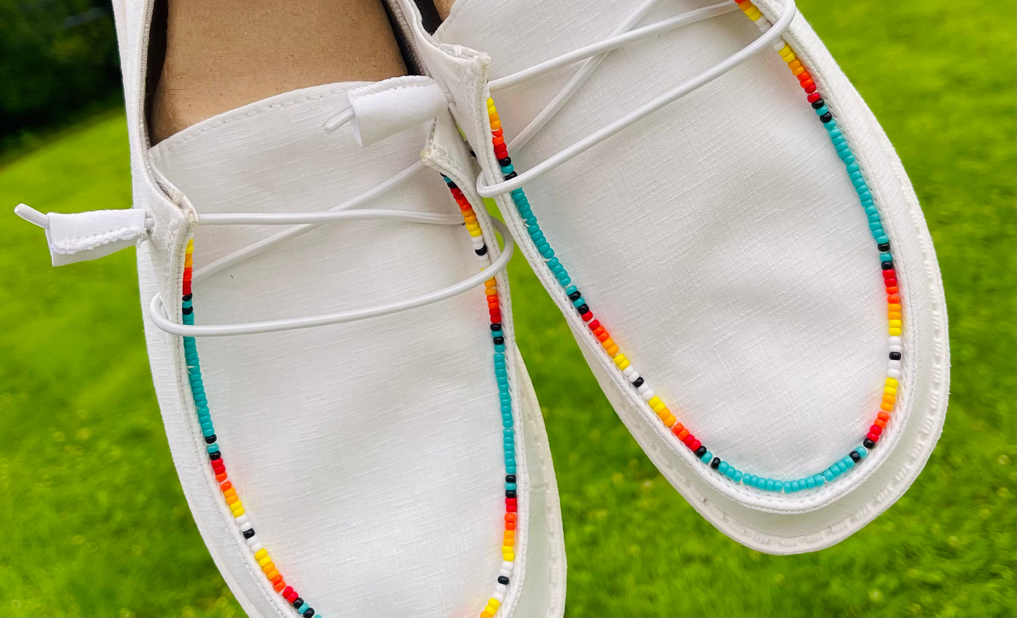 Serape Hand Beaded Shoes - White